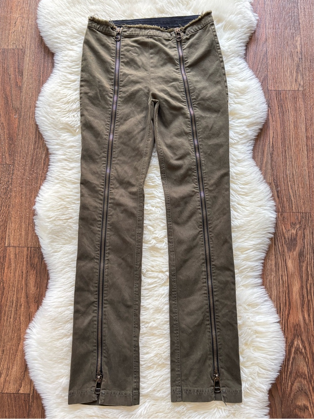Mr & Mrs Italy Front Zip Pants Utility Canvas Olive Army Green Sz. IT 40/US 4